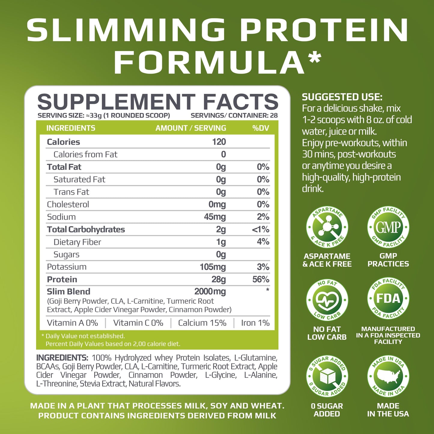 MFL Slim WHEY Protein Powder | 28g Protein | Low Carbs | Slimming Nutritional Shake | Sweetened with Stevia | 2 lbs. (Chocolate Berries)