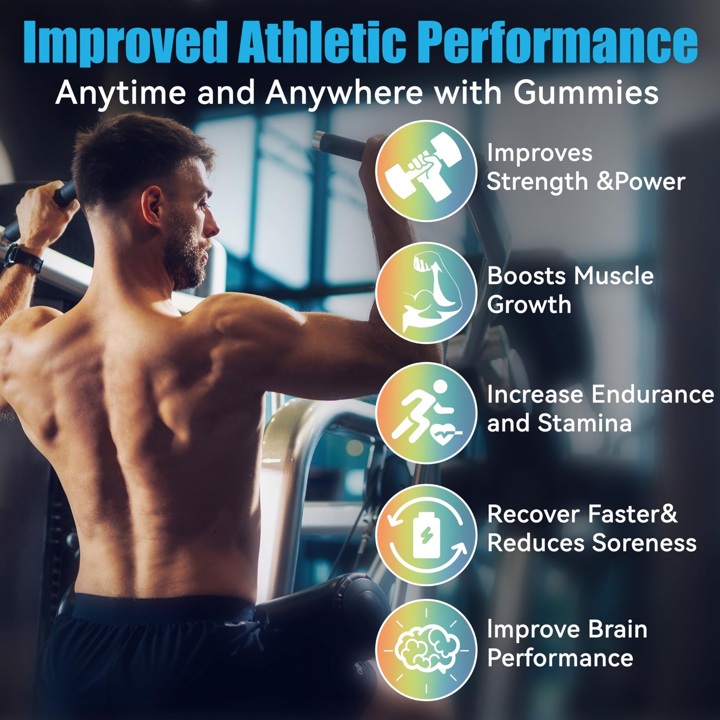 Creatine Monohydrate Gummies for Men & Women, Increase Strength and Build Muscle, Energy & Booty Gain, Preworkout Supplement, Sugar Free, Vegan, Chewables Blueberry Flavor-120 Count