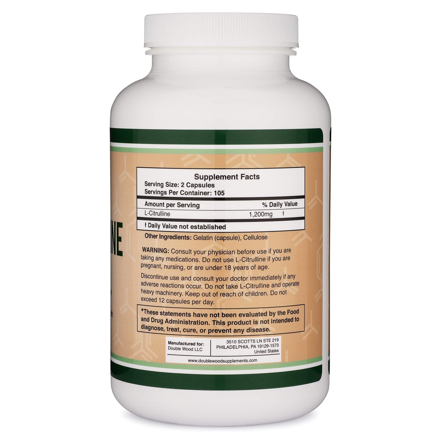 L Citrulline Capsules 1,200mg Per Serving, 210 Count (L-Citrulline Increases Levels of L-Arginine, Acts as a Nitric Oxide Booster) Muscle Recovery Supplement to Improve Muscle Pump by Double Wood