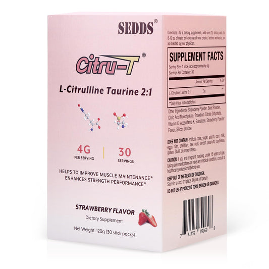 SEDDS L-Citrulline Taurine 2:1, Strawberry-Flavored L Citrulline Powder Citrulline Supplements, Vegan Taurine Powder, Caffeine Free, Gluten Free, 30 Pack