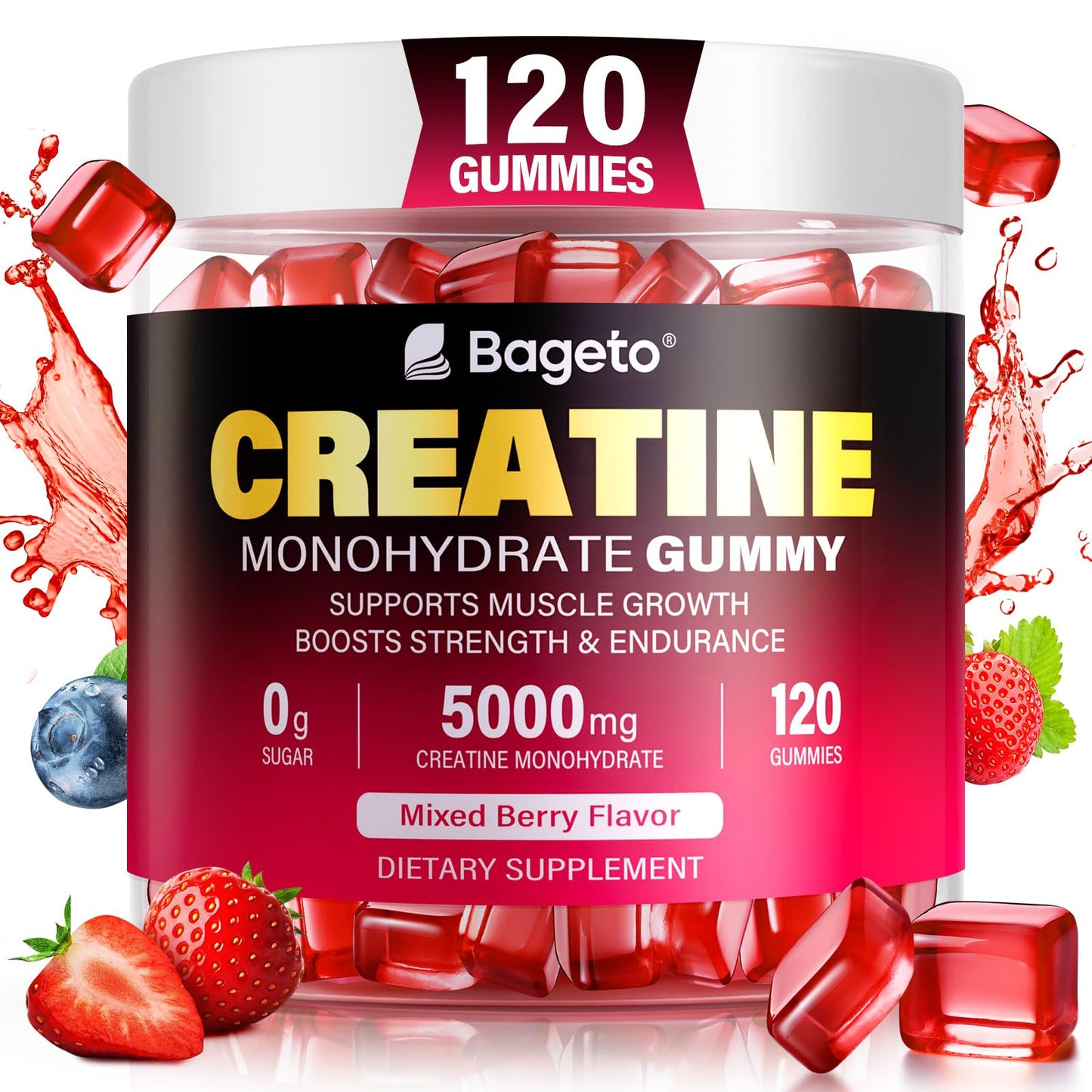Creatine Monohydrate Gummies 5000mg for Men & Women, 120 Count Creatine for Enhanced Muscle Growth, Strength, and Recovery, Sugar Free Pre-Workout Supplement-Mixedberry Flavor 120 Count (Pack of 1)