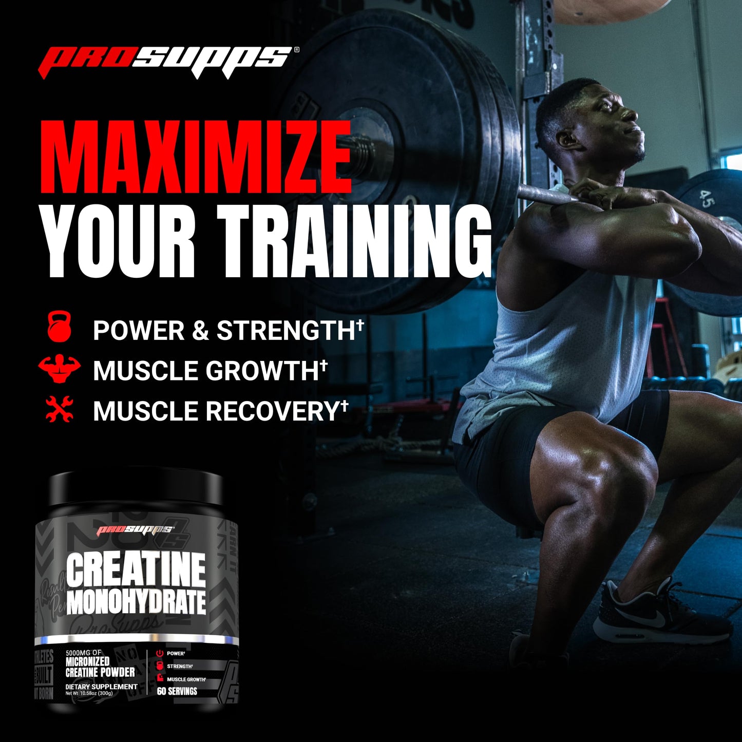 PROSUPPS Creatine Monohydrate Powder - 100% Pharmaceutical Grade Micronized Supplement for Muscle Growth and Recovery (5,000mg, 60 Servings)
