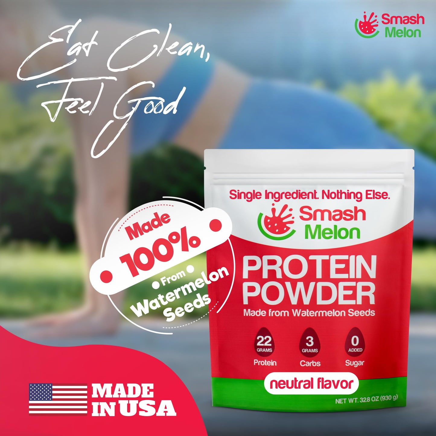 Smash Melon Watermelon Seed Protein Powder Raw - Cold-Pressed, Single-Ingredient Unflavored Protein Powder- Shake or Bake with it