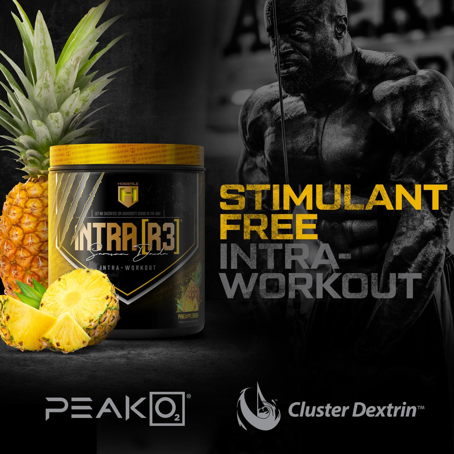 HOSSTILE Intra[R3] Intra Workout Powder, Intra Workout Carb, EAA & BCAA Drink, Enhance Energy & Endurance, Improve Muscle Recovery, Build Lean Muscle, Pineapple Rush, 20 Servings