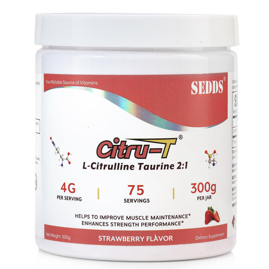 SEDDS Strawberry-Flavored L-Citrulline Taurine 2:1, L Citrulline Powder, Unflavored Vegan Taurine Powder, Pre-Workout Sports Nutrition for Men and Women,1 Pound of Powder Each Can