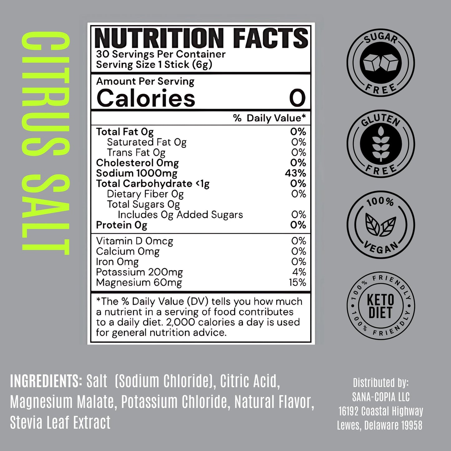 Electrolyte Drink Mix Hydration Packets: 1000mg Sodium, Potassium & Magnesium Citrus Salt Hydrating Powder, Zero Sugar - 30 Lemon Lime Electrolyte Powder Packets, For Rehydration or Dehydration Relief