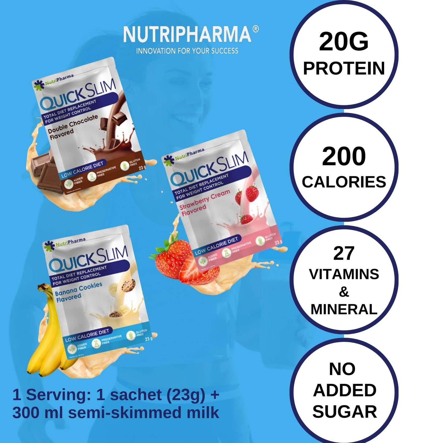 Quick Slim Meal Replacement Shake for Weight Loss, 30 Servings, 20g Protein, 27 Vitamins & Minerals, Dietary Fiber, Low Carb, Gluten Free