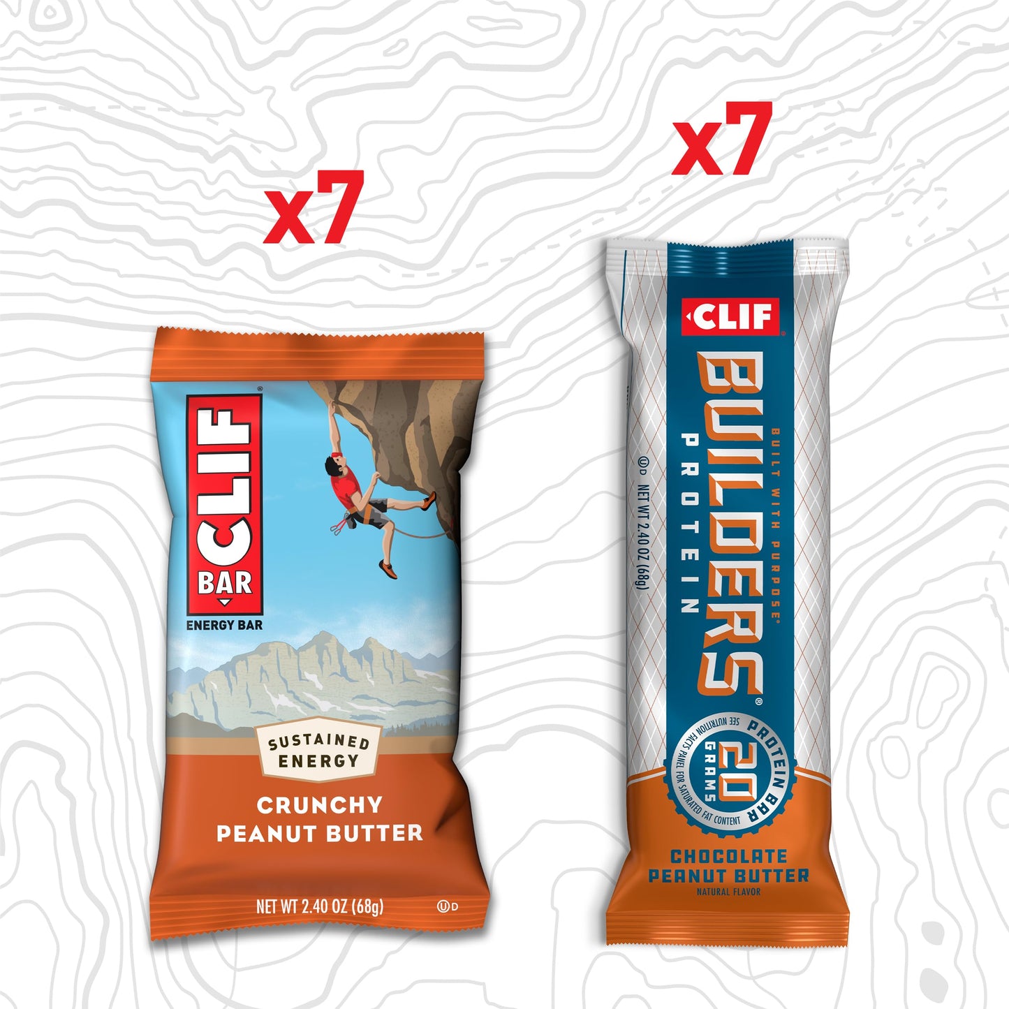 CLIF BAR and CLIF Builders  Variety Pack  Crunchy Peanut Butter and Chocolate Peanut Butter  Energy Bars and Protein Bars  NonGMO  Plant Based  24 oz 14 Count