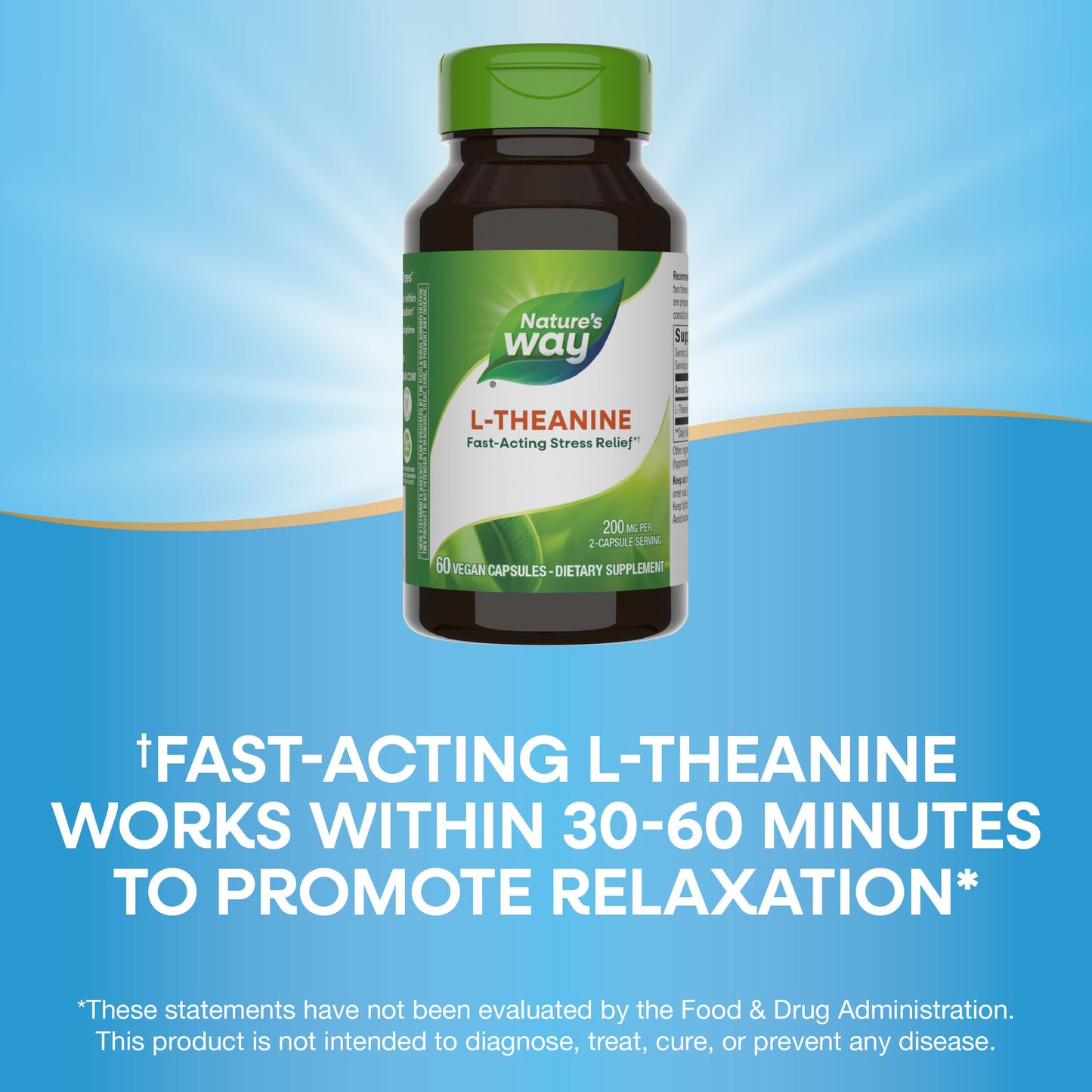 Nature's Way L-Theanine, Stress Support*, Promotes Relaxation*, 200 mg per 2-Capsule Serving, Vegan, 60 Capsules (Packaging May Vary)