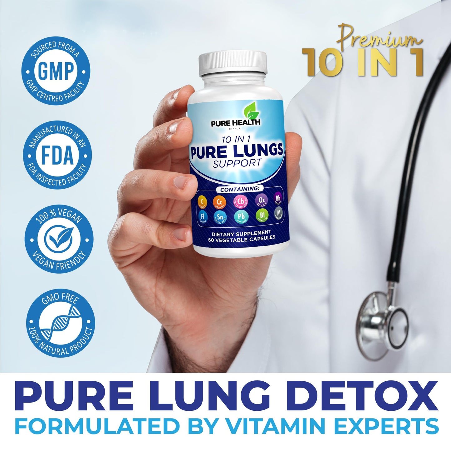 Lung Detox for Smokers - 10 in 1 Lung Cleanse - All-Natural Vegan Supplement for Lung Health - Quit Smoking Aid Promoting Clear Lungs - Lung Cleanse for Smokers - Supports Respiratory Health