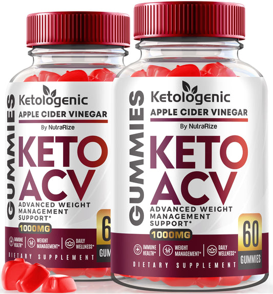 NutraRize (Pack of 2 Ketologenic Keto ACV Gummies Advanced Weight Loss, Ketologenic Detox Formula, Apple Cider Vinegar Supplement (120 Gummies)