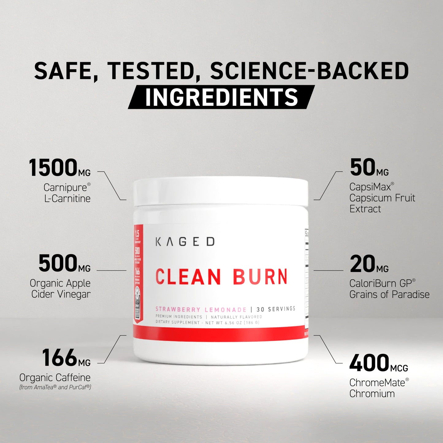 Kaged Thermogenic Powder Clean Burn Orange Mango Men & Women Weight Management Supplement Organic Caffeine Apple Cider Vinegar 30 Servings