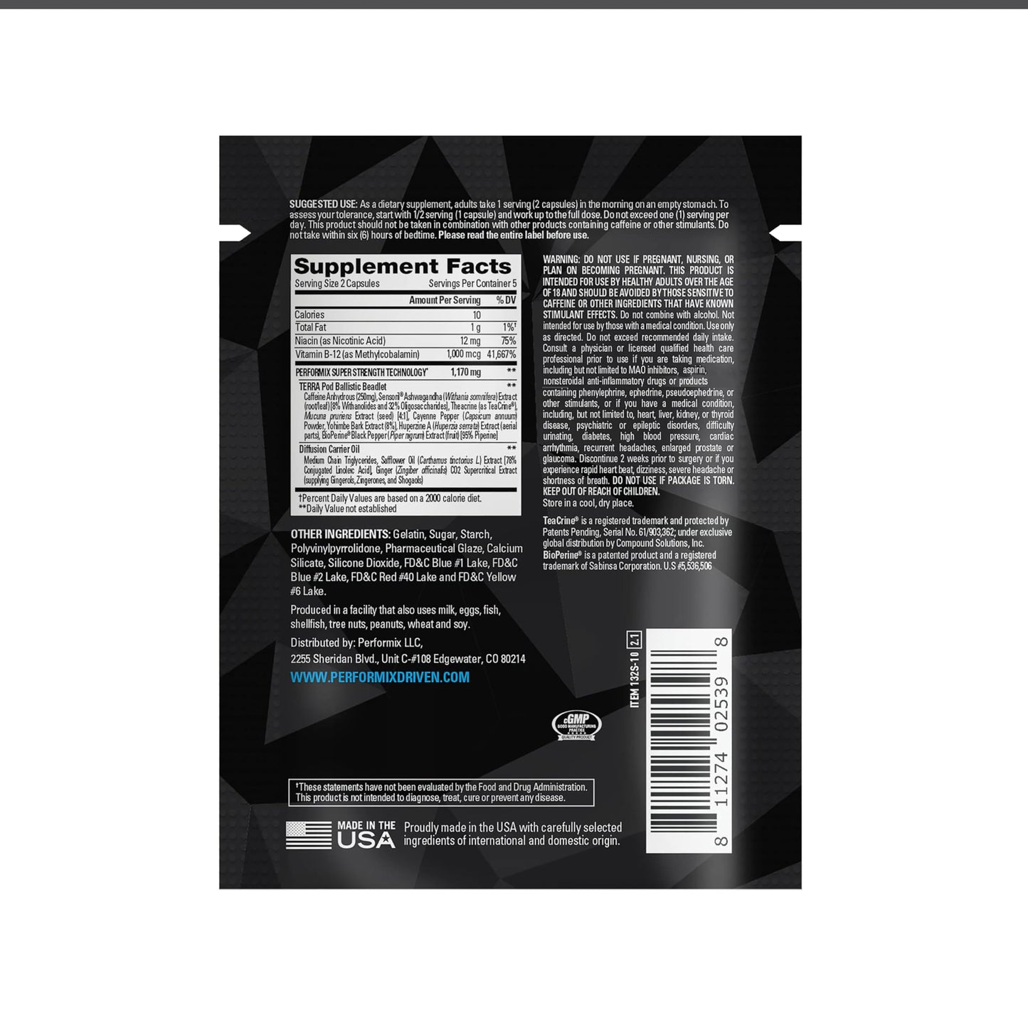 PERFORMIX SST Thermogenic Supplement - 10 Capsules - Focus, Energy Booster for Men & Women - TeaCrine, Caffeine, Sensoril, Vitamin B12