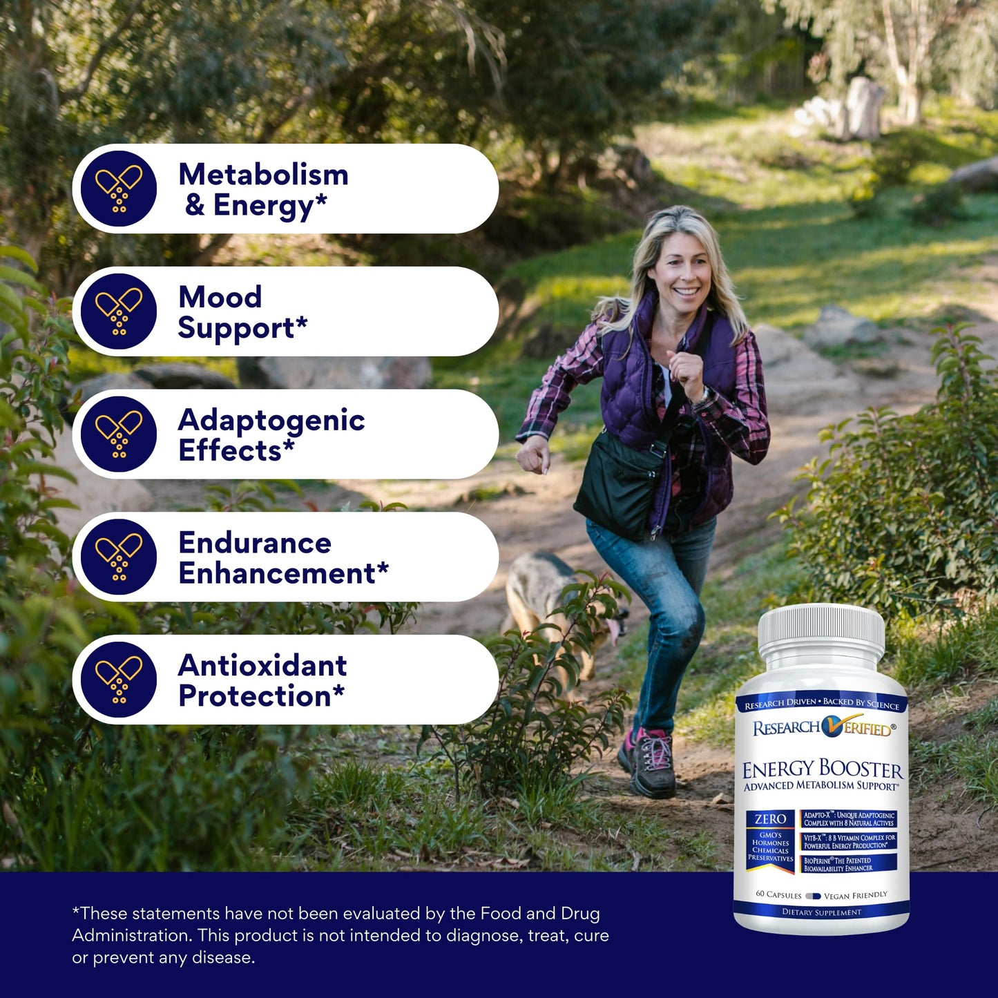 Research Verified Energy Booster - Natural Energy Support - 360 Capsules - Caffeine Free - B Vitamins and Adaptogens - 6 Month Supply
