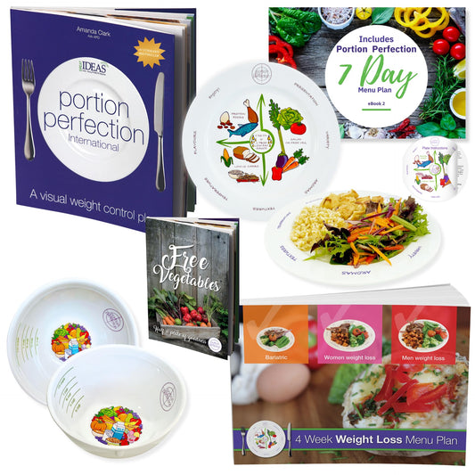 Portion Perfection Weightcontrol Plate System for Women & Men Melamine Diabetic and Weightcontrol, 4 Piece Weight Control Kit Includes Portion Plate, Measuring Bowl, Cookbook and Diet Plan