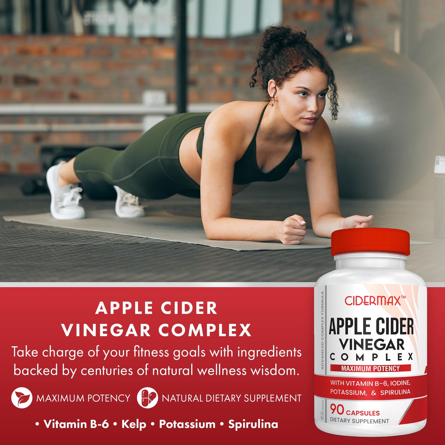 Apple Cider Vinegar Complex Capsules - 90-Day Supply Capsules for Gut Support, Balanced Weight & Body Detox - All Natural Vitamin B6, Kelp, Potassium, & Spirulina Supplement by Cidermax