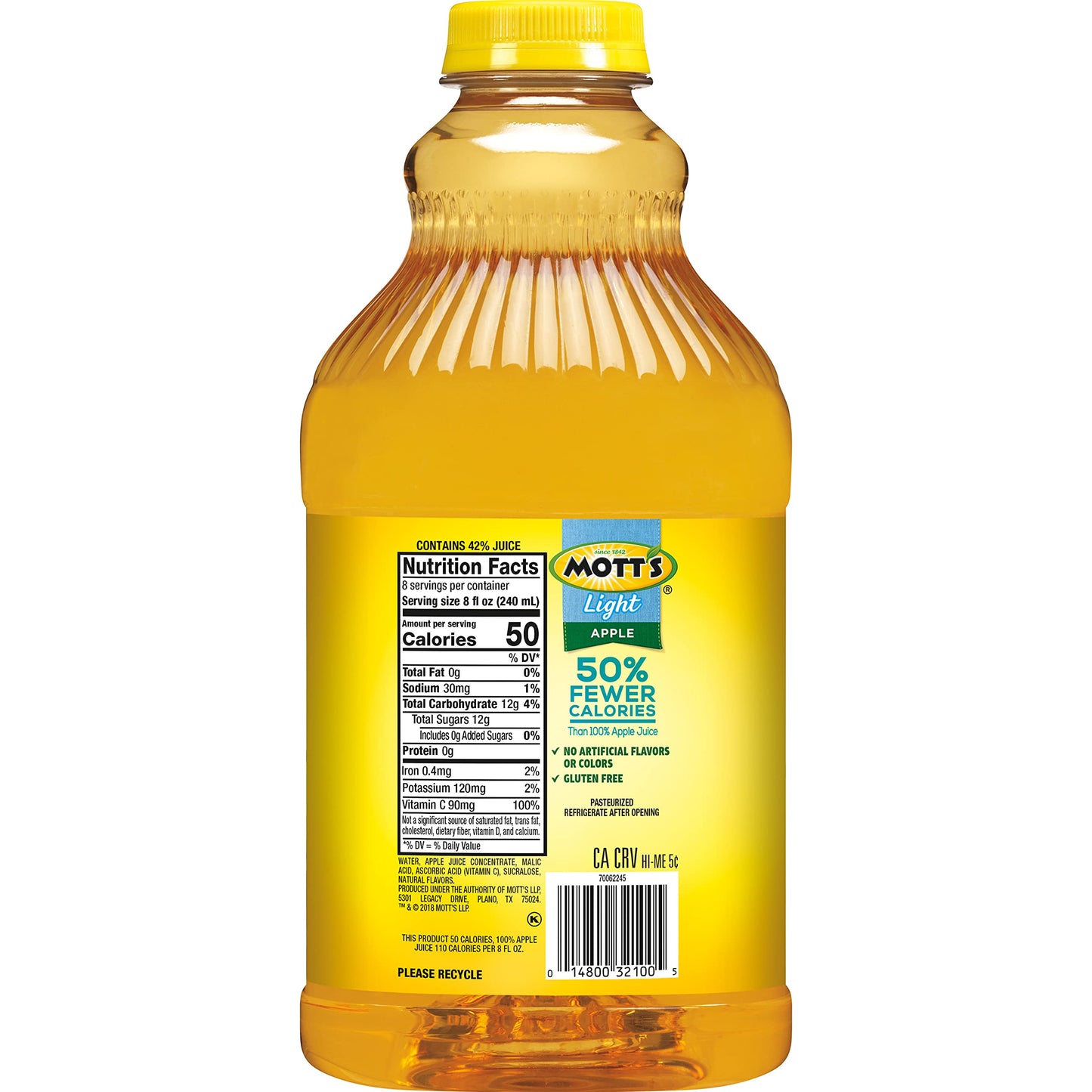 Motts Apple Light Juice Drink 64 Fl Oz Bottle Pack Of 8 42 Fruit Juice With 50 Fewer Calories Than 100 Apple Juice Excellent Source Of Vitamin C