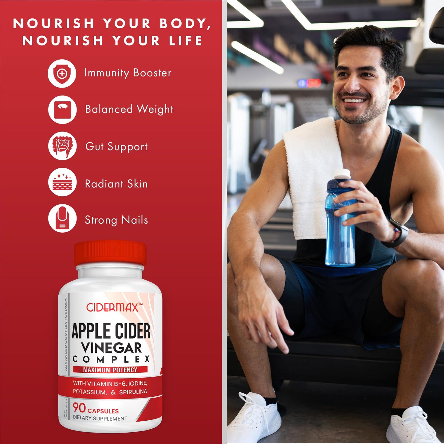 Apple Cider Vinegar Complex Capsules - 90-Day Supply Capsules for Gut Support, Balanced Weight & Body Detox - All Natural Vitamin B6, Kelp, Potassium, & Spirulina Supplement by Cidermax
