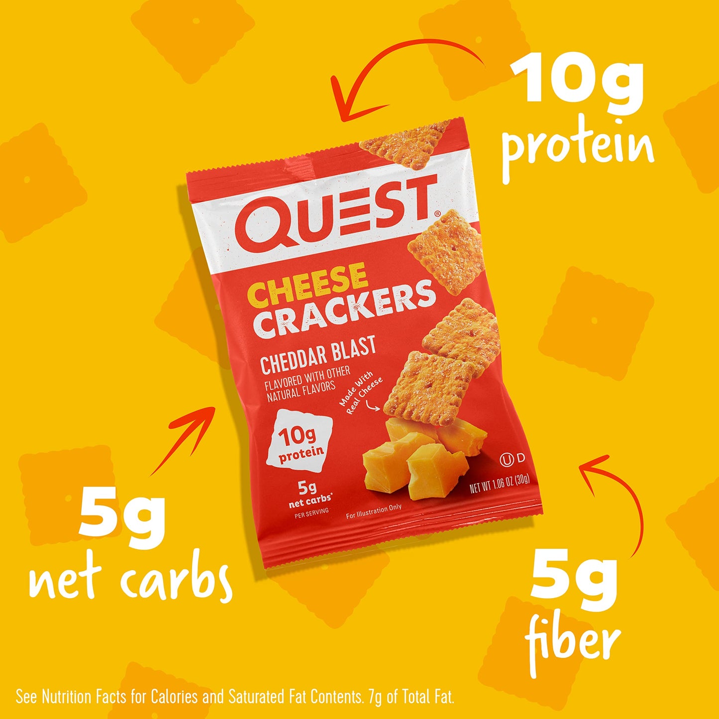 Quest Nutrition Cheese Crackers, Cheddar Blast, 10g Protein, 5g Net Carbs, 1g Sugar, Made with Real Cheese, 12 Packs (1.06 oz bags)