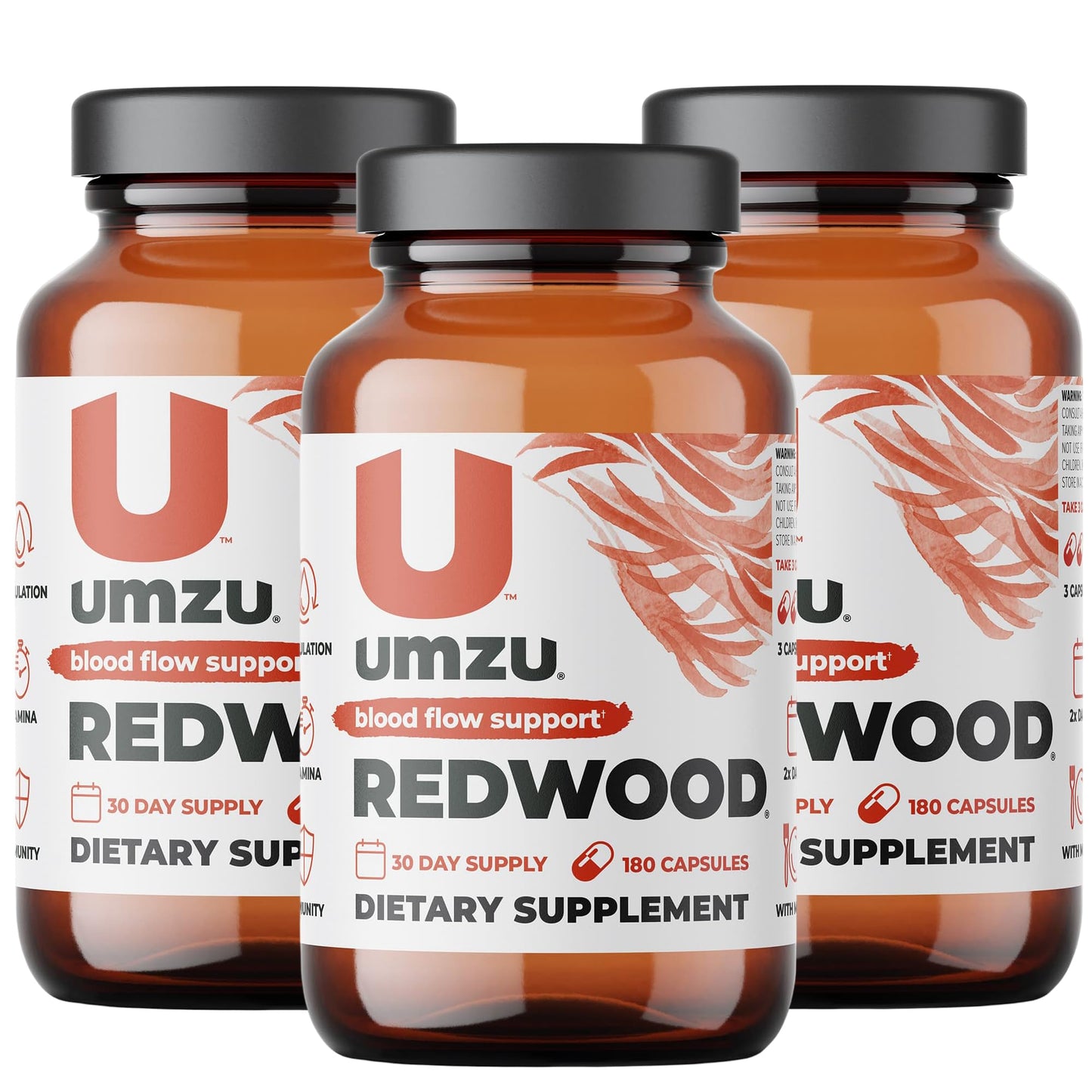 UMZU Redwood Nitric Oxide Booster & Blood Circulation Supplement, 3 Bottles (90 Day Supply | 540 Capsules)
