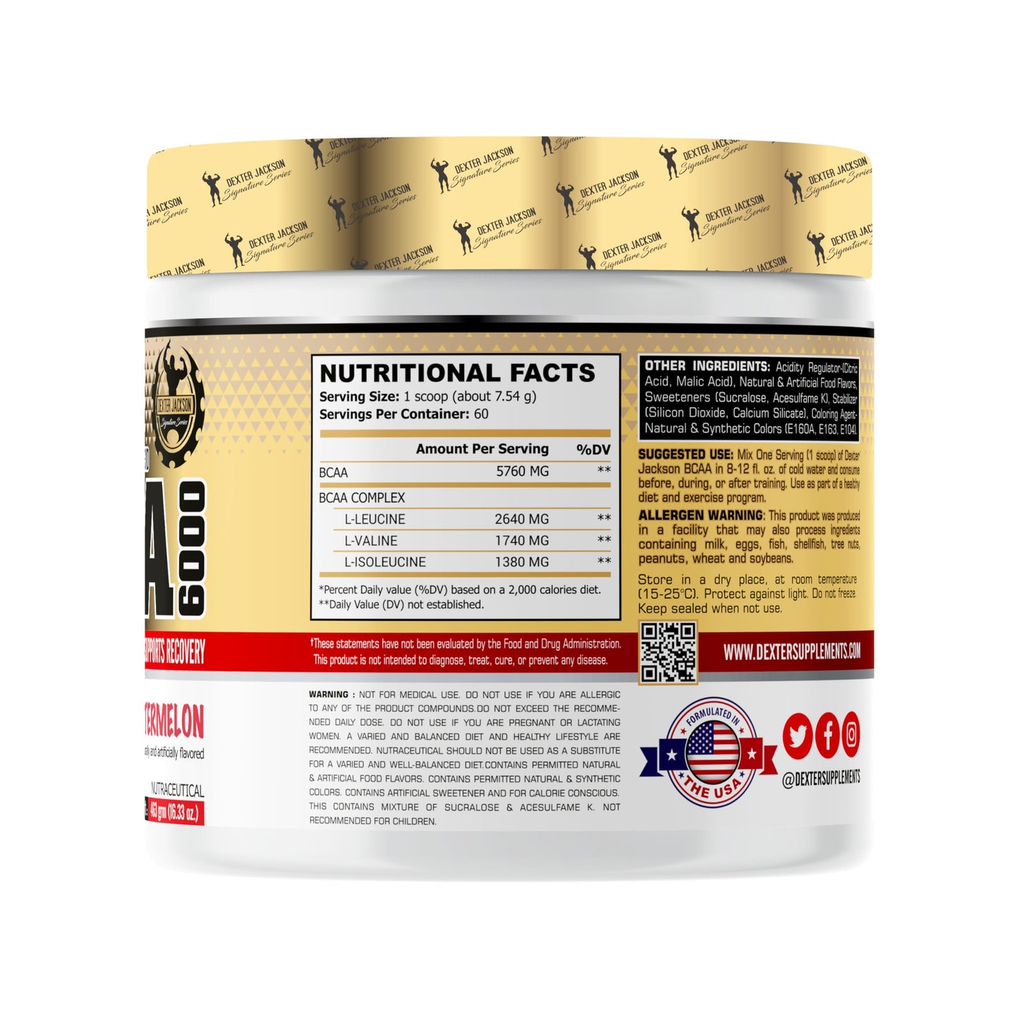 DEXTER JACKSON Gold Series BCAA 6000 | 463g (60 Serving, Watermelon)