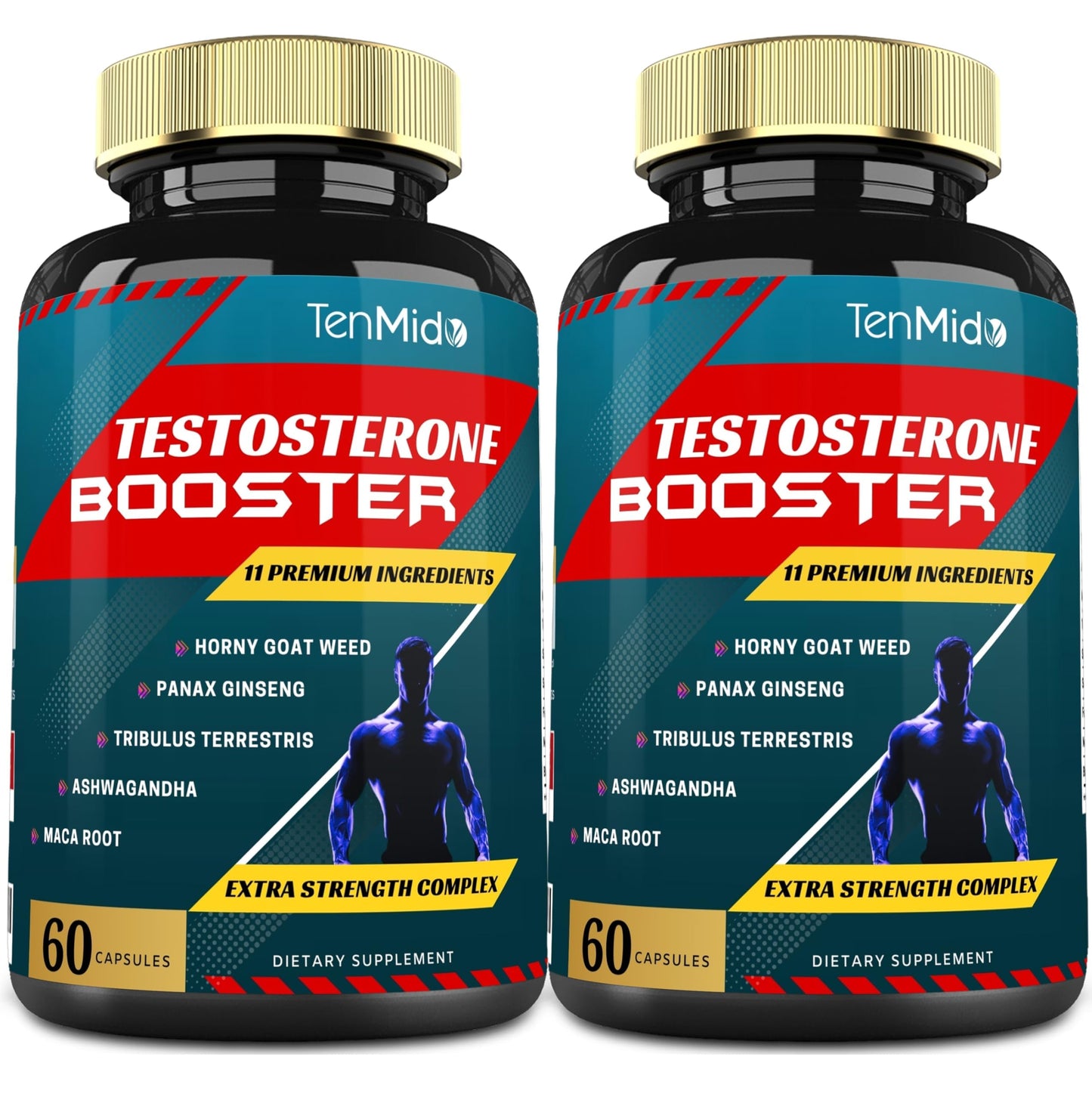 Tenmido 2 Packs of 60caps Testosterone Supplements Booster for Men - Natural Stamina, Endurance & Strength Supplement - Muscle Building Growth, Increasing Performance, Energy