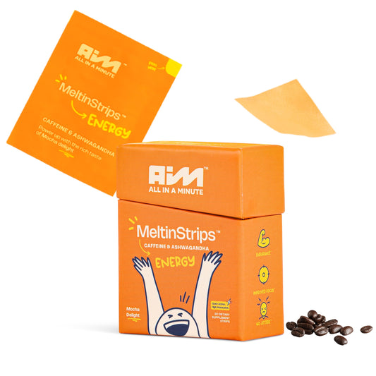 MeltinStrips Energy Oral Strips with Natural Caffeine, Ashwagandha, Vitamin B12, 3-in-1 Instant Energy Oral Dissolving Strips, Faster Absorption Sugar Free Vegan Dietary Supplement - 30 Strip