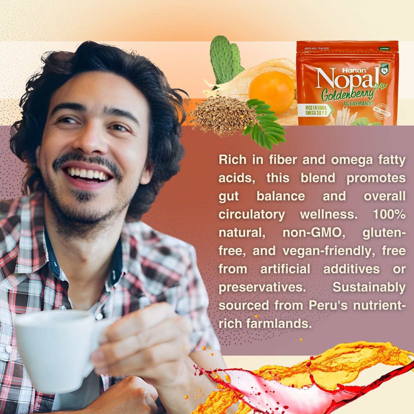 Nopal Mix Aguaymanto 454g - 100% Natural High-Fiber Goldenberry Blend for Digestive Health, Vegan, Non-GMO, Gluten-Free, Keto from Peru (16oz)