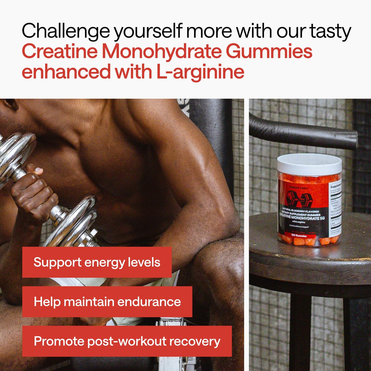 Creatine Monohydrate Gummies 5g with Vitamins B6, B12 - Boost Strength & Recovery with Creatine Chewables - Tasty Creatine for Men Muscle Gain - Creatina Monohidratada en Gomitas - 120 Creatine Gummys