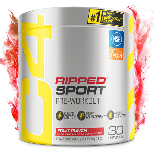 C4 Ripped Sport Pre Workout Powder Fat Burner - NSF Certified for Sport + Sugar Free Preworkout Energy Supplement for Men & Women - 135mg Caffeine + Weight Loss - Fruit Punch, 30 Servings