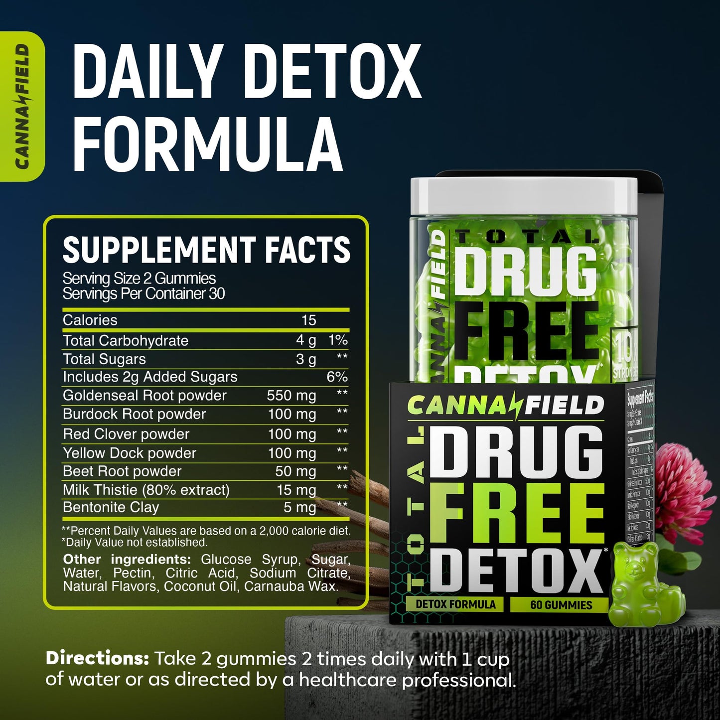 CANNA FIELD Full Body Cleanse Detox Gummies, Liver, Gut Cleanse Detox & Repair with Milk Thistle, Effective Digestive Health Supplement