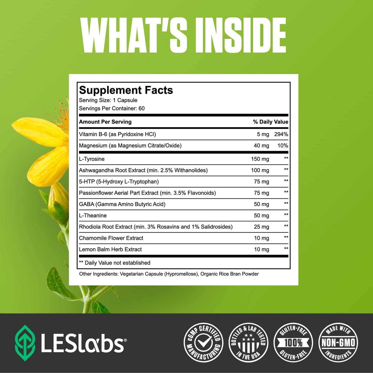 LES Labs Mood Boost - Stress Relief, Mood Support, Deep Relaxation & Better Sleep - 5-HTP, Ashwagandha, Rhodiola Rosea, Magnesium, L-Theanine & GABA - Non-GMO Supplement - 60 Capsules