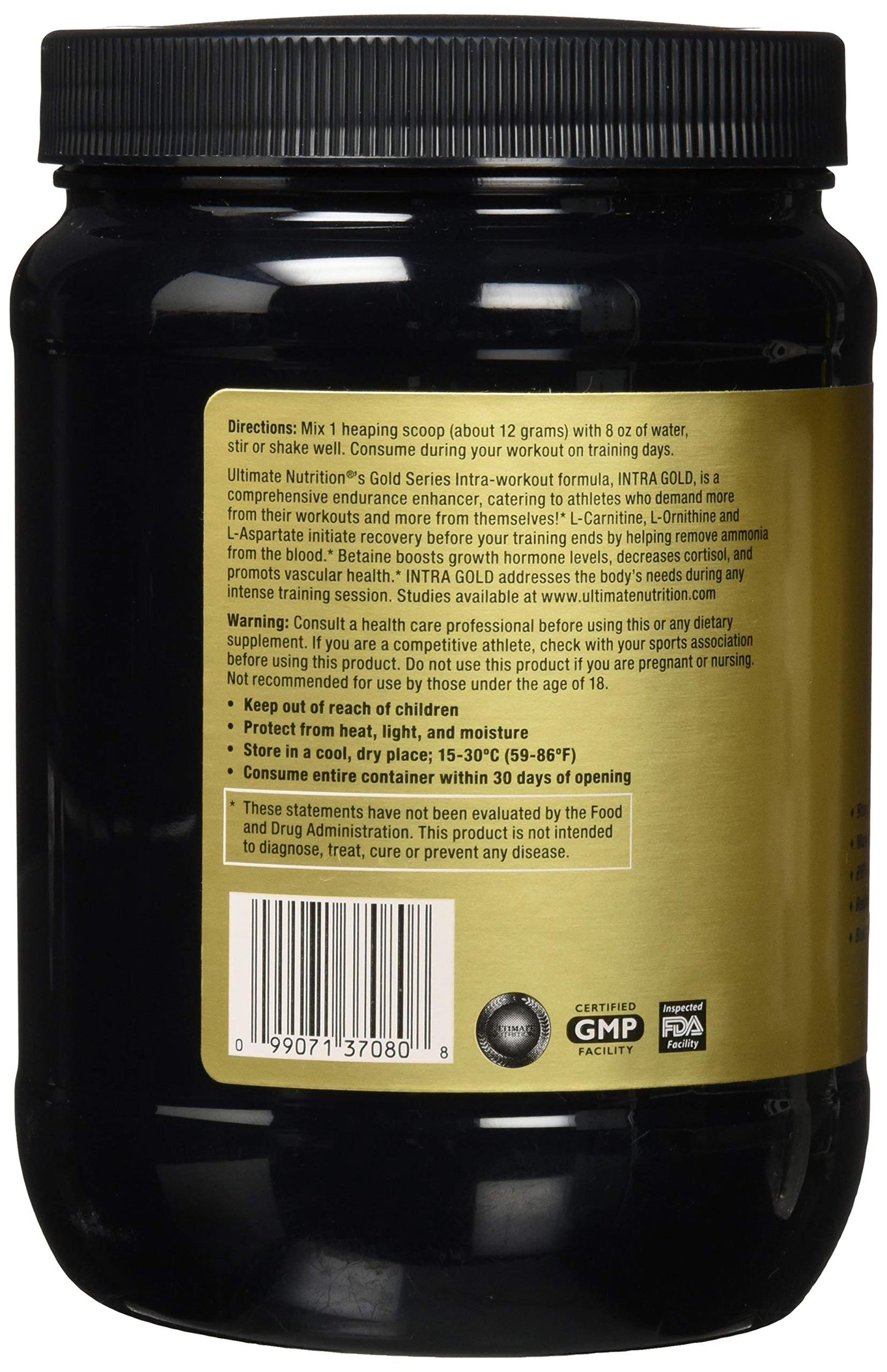 Ultimate Nutrition Intra Gold Workout Energy Supplement - Blend of Electrolytes with Carnitine, Ornithine, and Aspartate, 30 Servings, Sour Apple