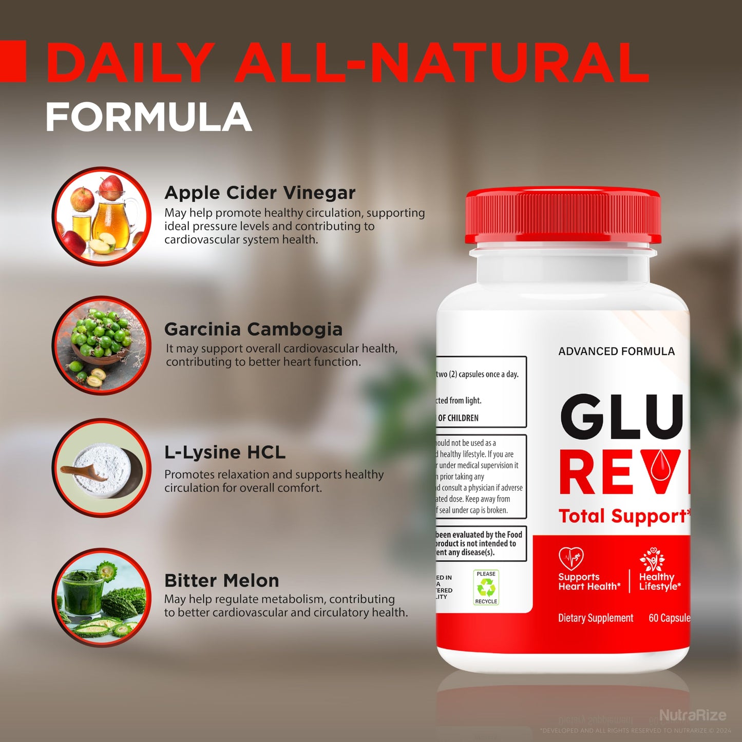 NutraRize Gluco Revive - Official Gluco Revive Pills for Stable Levels, Circulation, and Overall Health, Natural GlucoRevive Support for Well-Being, GlucoRevive Pastillas Review (60 Capsules)
