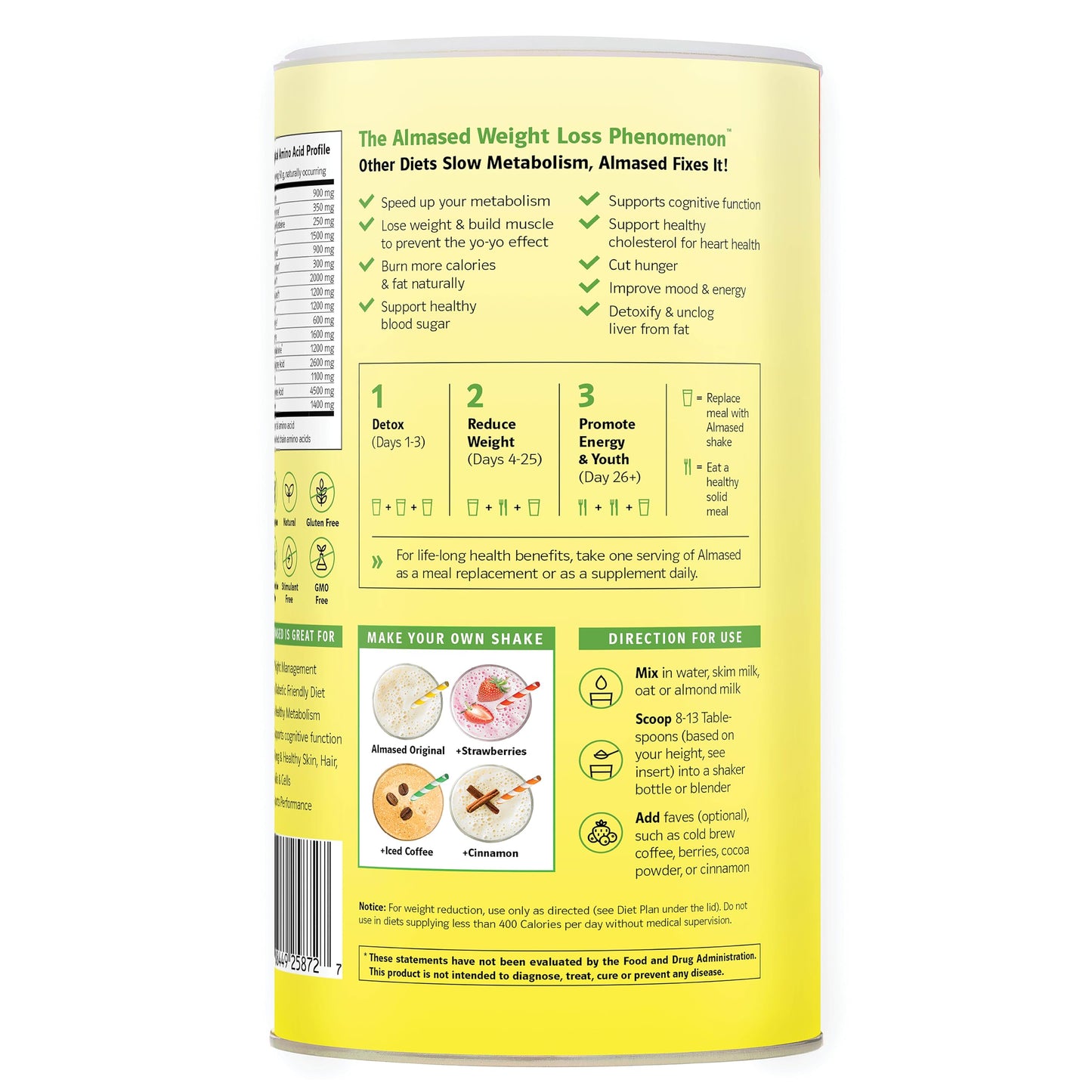 Almased Meal Replacement Shake - High Plant Base Protein Powder- Nutritional Weight Health Support Supplement - Original Flavor - 17.6 oz (4 pack)