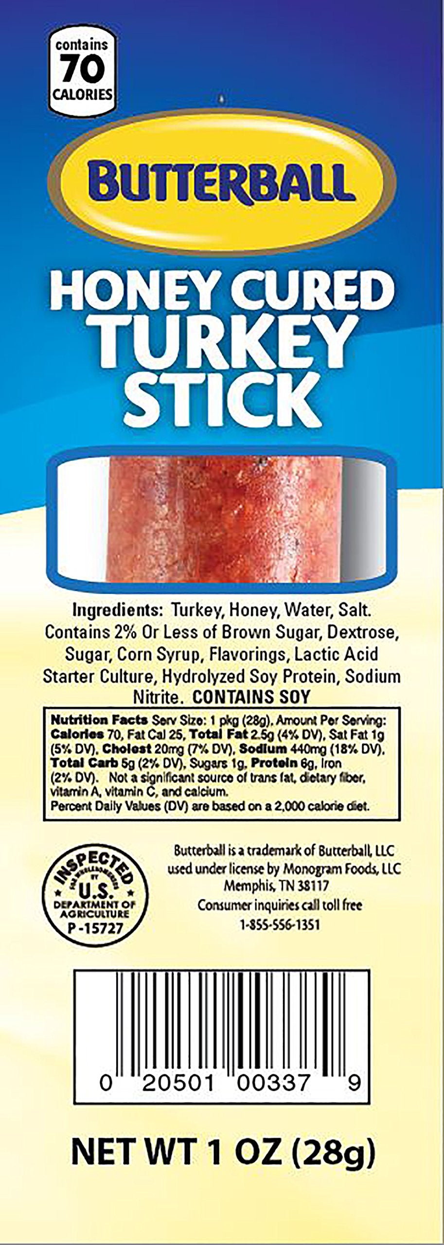 Butterball Honey Cured Turkey Sticks 1 oz Stick  Box of 20