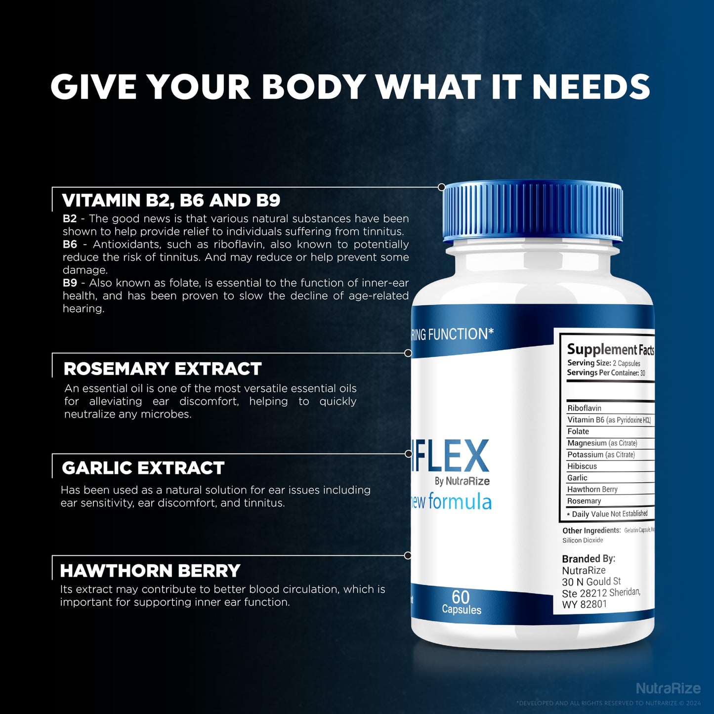 NutraRize (2 Pack) Odiflex Capsules, Premium Ear Health Formula, All-Natural Supplement to Protect The Inner Ear, Official Hearing Support Pills, Odi Flex Reviews (120 Capsules)
