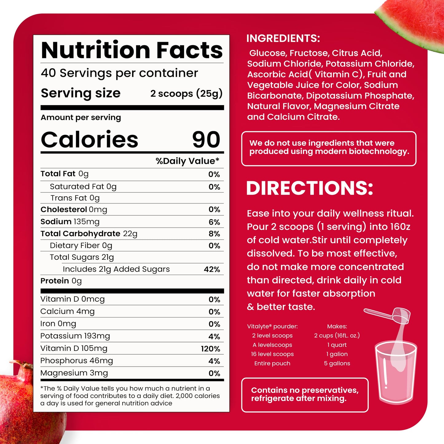 Vitalyte Electrolyte Powder Drink Mix, Isotonic Electrolyte Hydration Mix, Gluten Free Post Workout Powder Mix, Pack of 1, 35 oz., Fruit Punch Flavor