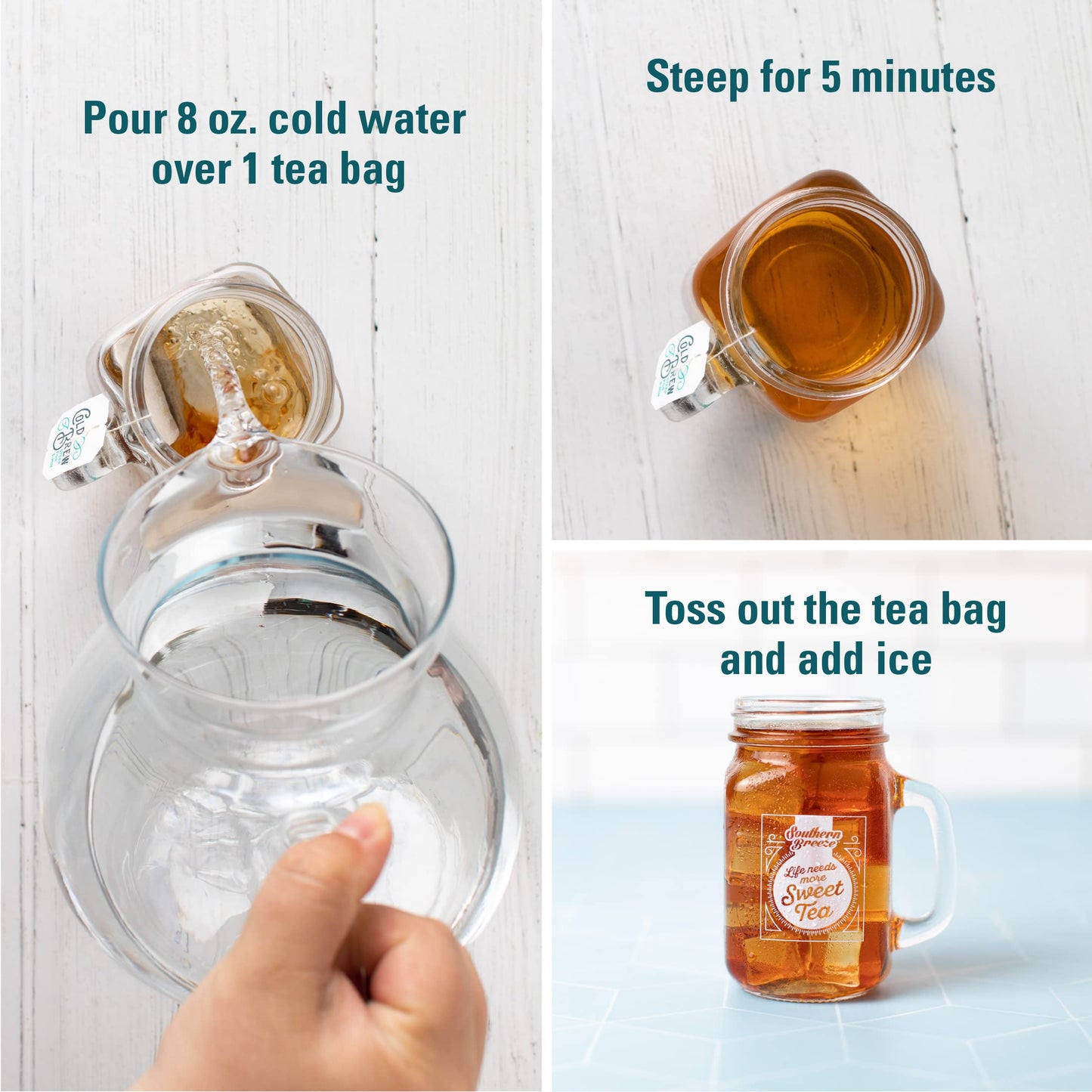 Southern Breeze Cold Brew Sweet Tea Variety Pack Iced Tea with Black Tea and Zero Carbs Zero Sugar 20 Individually Wrapped Tea Bags Pack of 4 Original Raspberry Peach and Half  Half