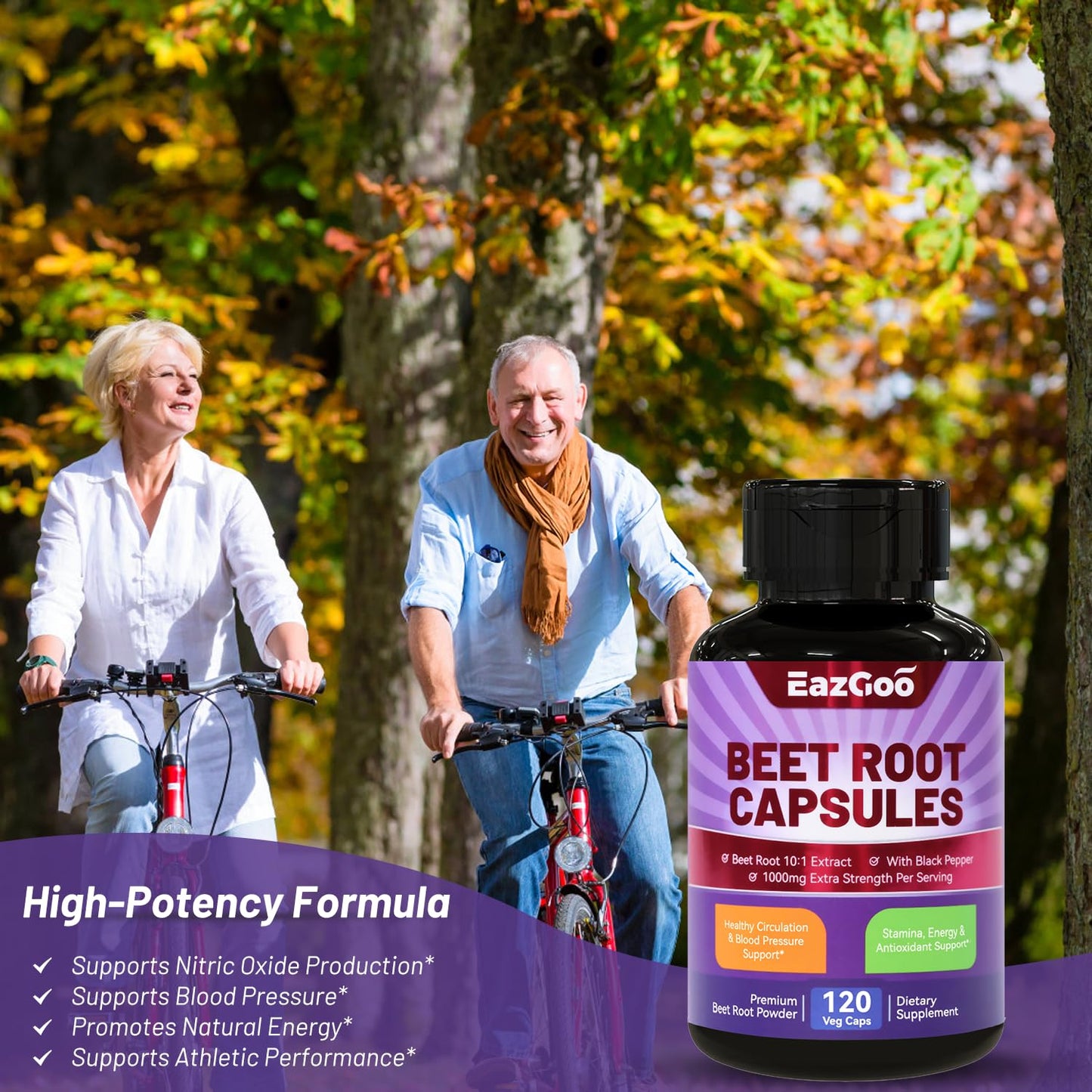 EAZGOO Beet Root Capsules 1000mg Per Serving, Supports Nitric Oxide Production & Blood Pressure, with Black Pepper Extract, Non-GMO, Gluten Free, Vegan - 120 Counts