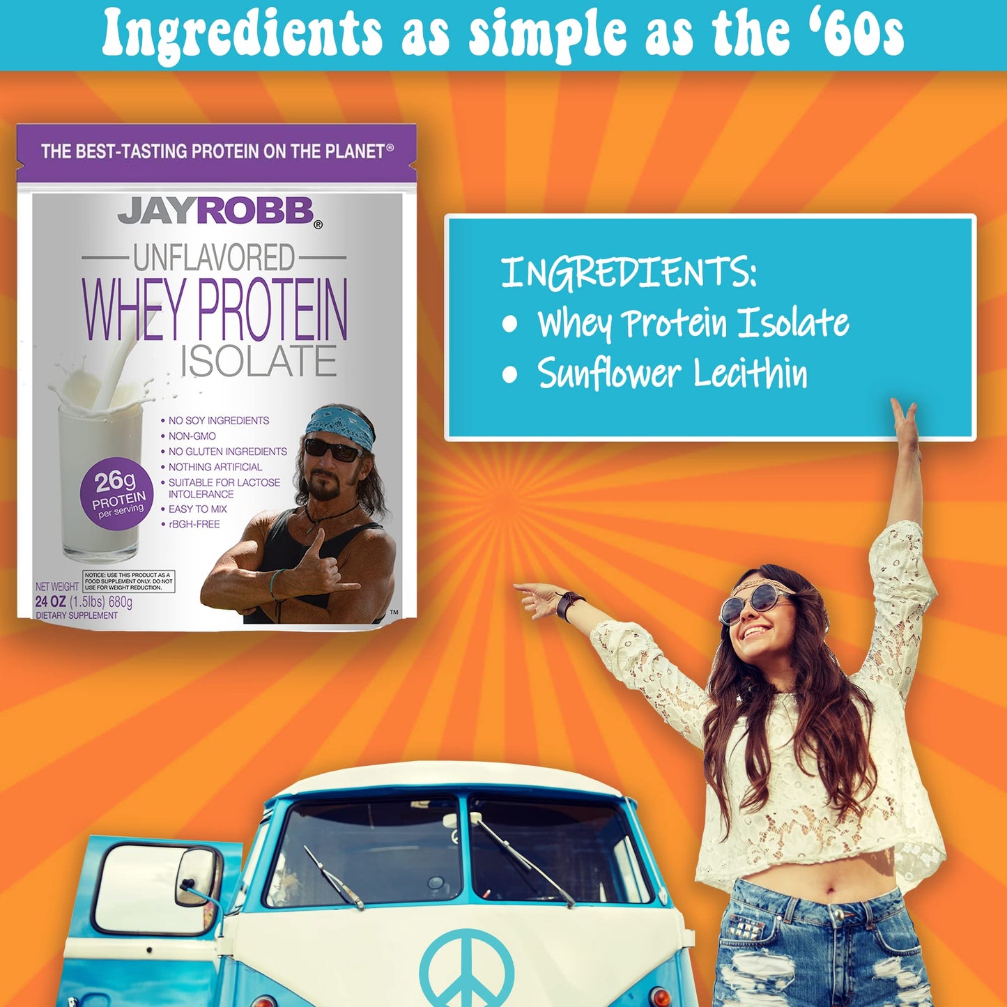 JAYROBB Whey Unflavored Isolate Protein Powder, Low Carb, Keto, Vegetarian, Gluten Free, Lactose Free, No Sugar Added, No Fat, No Soy, Nothing Artificial, Non-GMO, Best-Tasting (Individual Packet,)