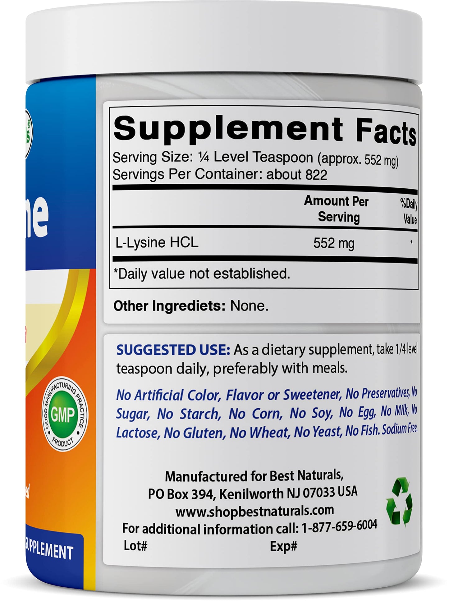 Best Naturals Lysine Powder, 1 Pound - 100% Pure (1 LB (Pack of 2))