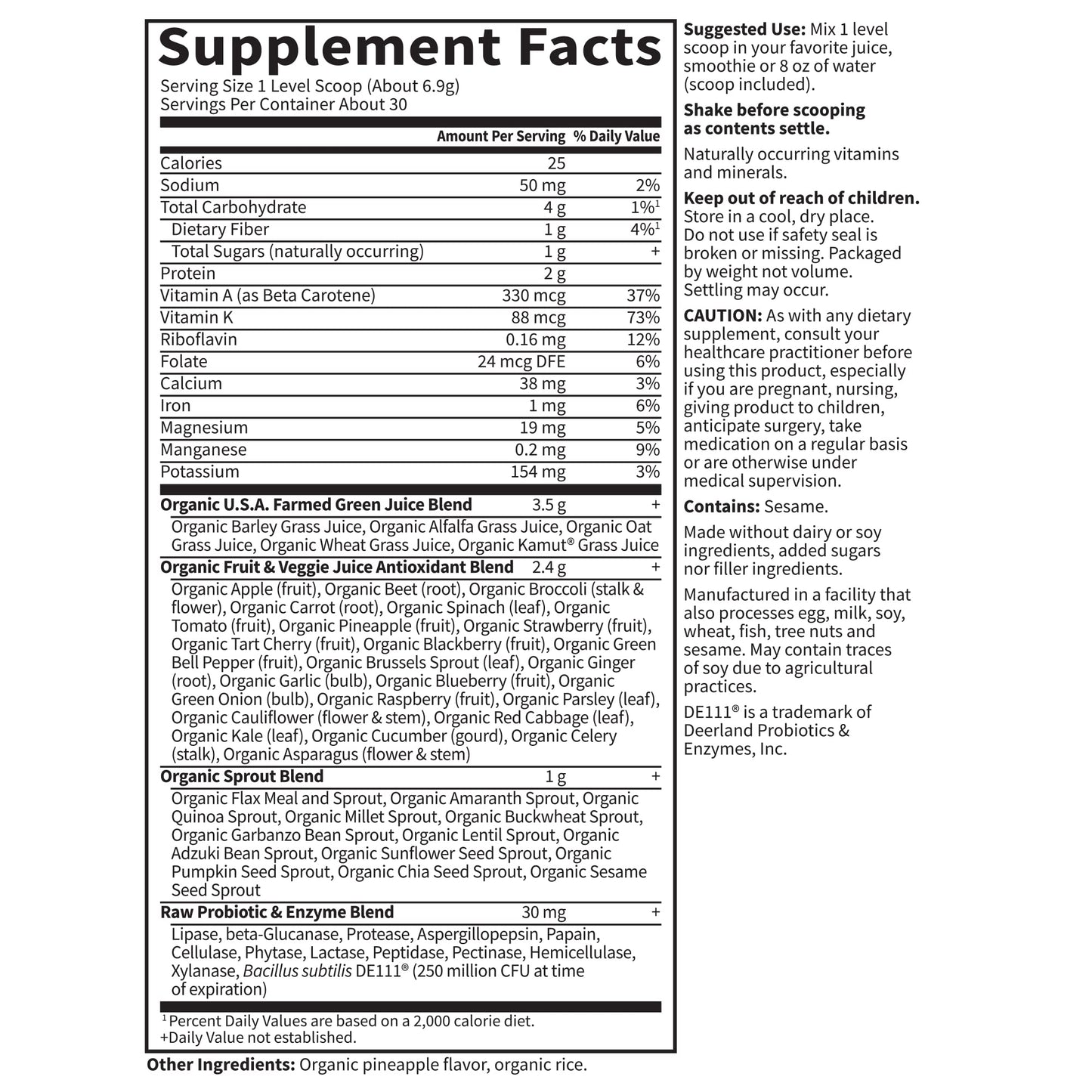 Garden of Life Raw Organic Perfect Food Green Superfood Juiced Greens Powder - Original Stevia-Free, 30 Servings, Non-GMO, Gluten Free Whole Food Dietary Supplement, Alkalize, Detoxify, Energize