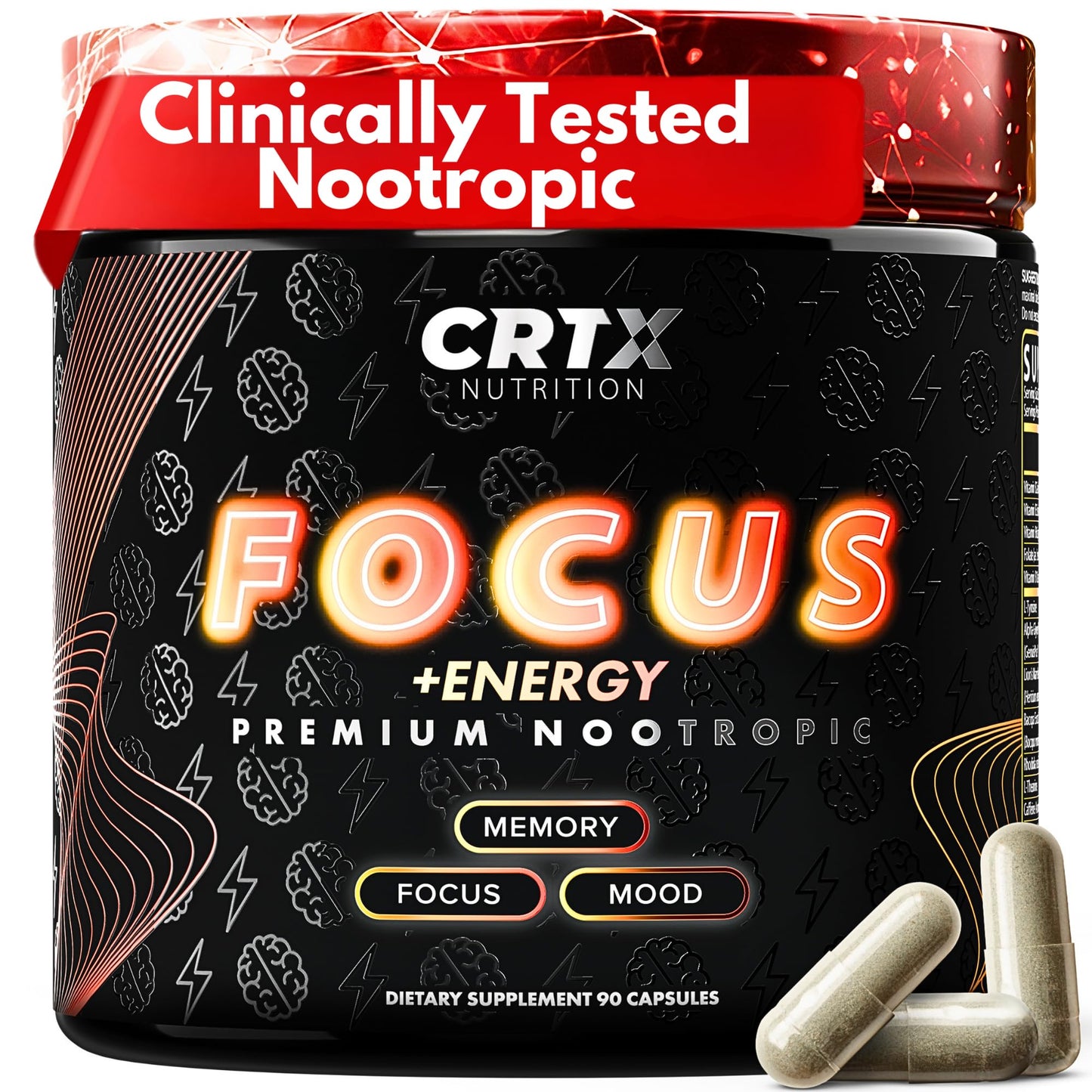 Nootropic Strongest Focus Supplement - Clinically Backed Ingredients Made in USA - Scientifically Backed Doses - Supplement for Brain Fog - AlphaGPC, Lions Mane, Rhodiola and More 10:1 90 Capsules