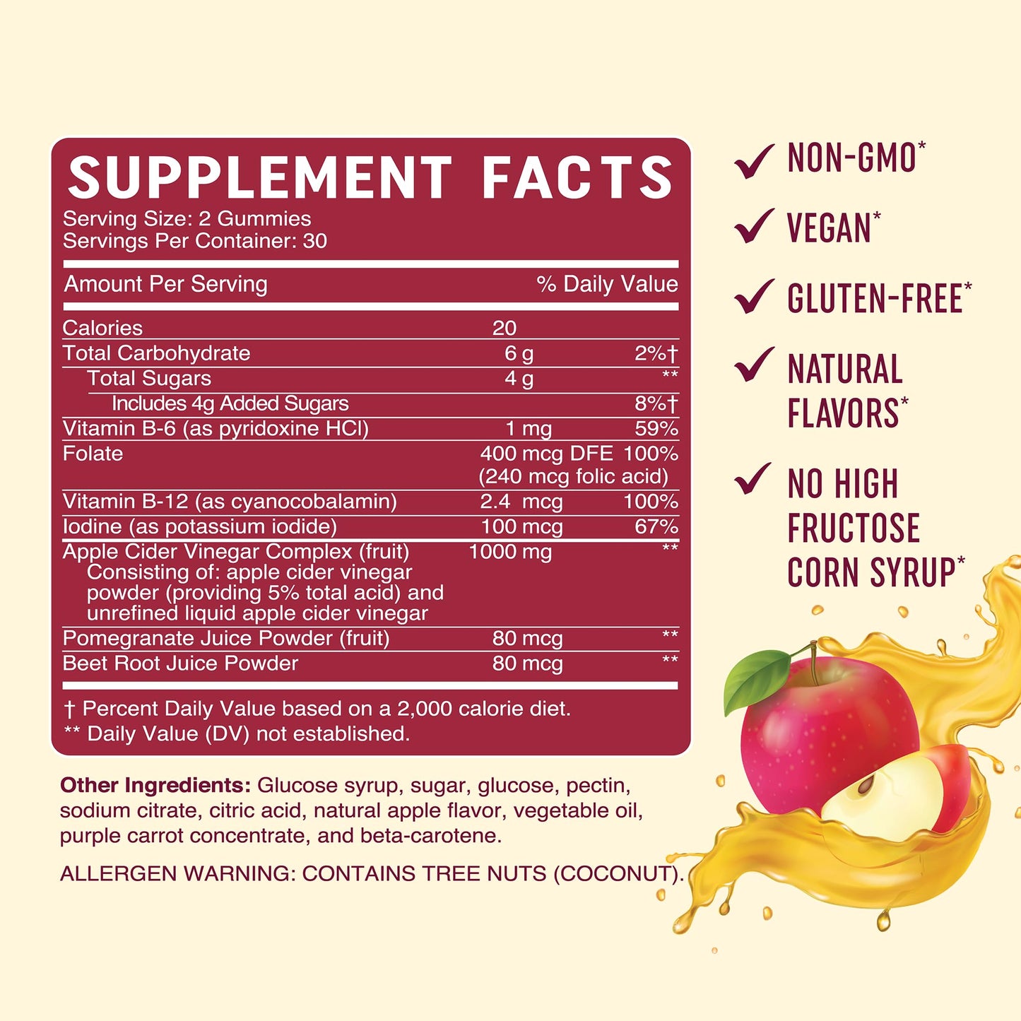 MAV NUTRITION Organic Apple Cider Vinegar Gummies for Digestion, Detox & Immunity & Support with ACV | with The Mother, Vitamin B6, B12 & Folate | Vegan, 500MG | 60 Ct