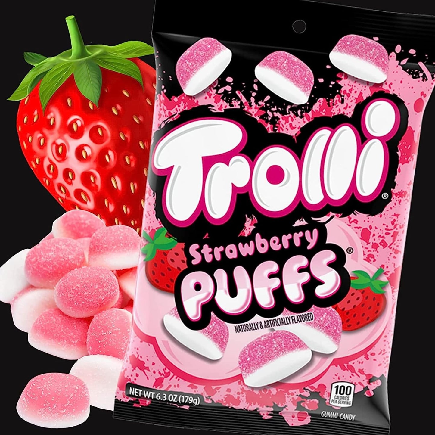Strawberry Puff Gummy Candy Soft and Chewy Fruit Flavored Treats Sweet Snacks for Road Trips 425 Ounces Pack of 2
