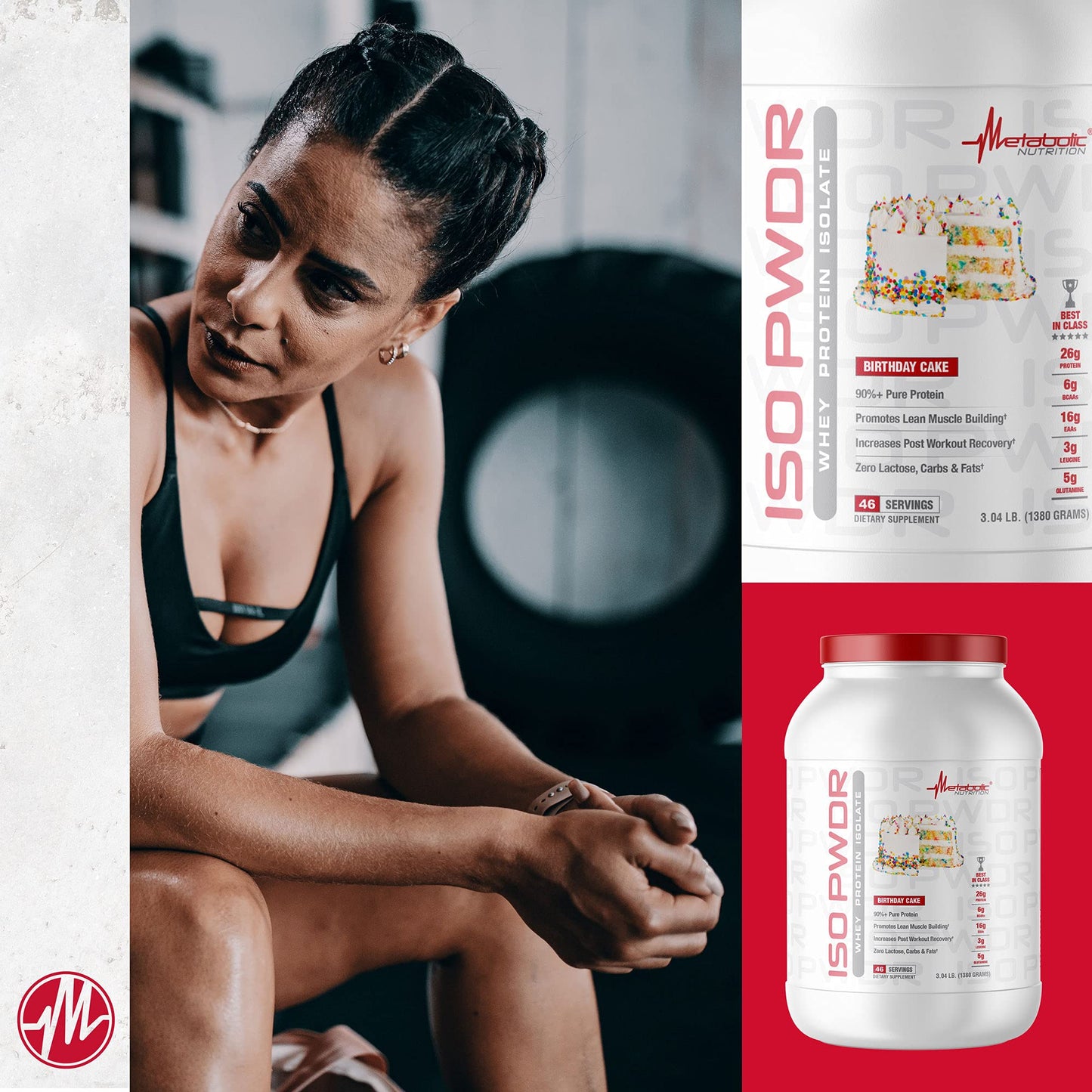 Metabolic Nutrition Whey Protein Isolate ISO PWDR Birthday Cake, 3.04lb, 23 Servings, 26g Protein, Fast Digesting, Zero Carbs, Delicious Flavor, Very Low Carbs & Fat, Zero Lactose