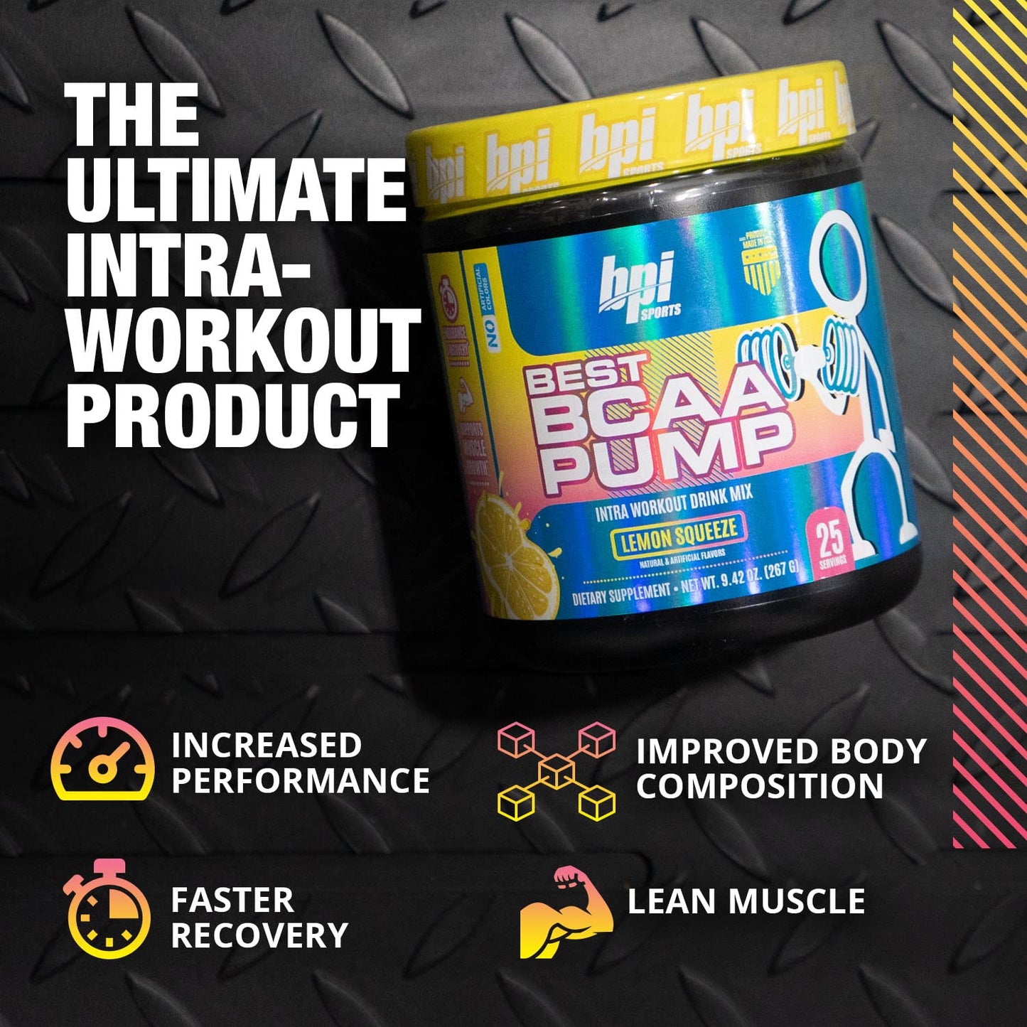 BPI Sports Best BCAA Pump - BCAA Powder Intra Workout Sports Drink with Branched Chain Amino Acids for Hydration & Recovery, for Men & Women - Lemon Squeeze - 25 Servings