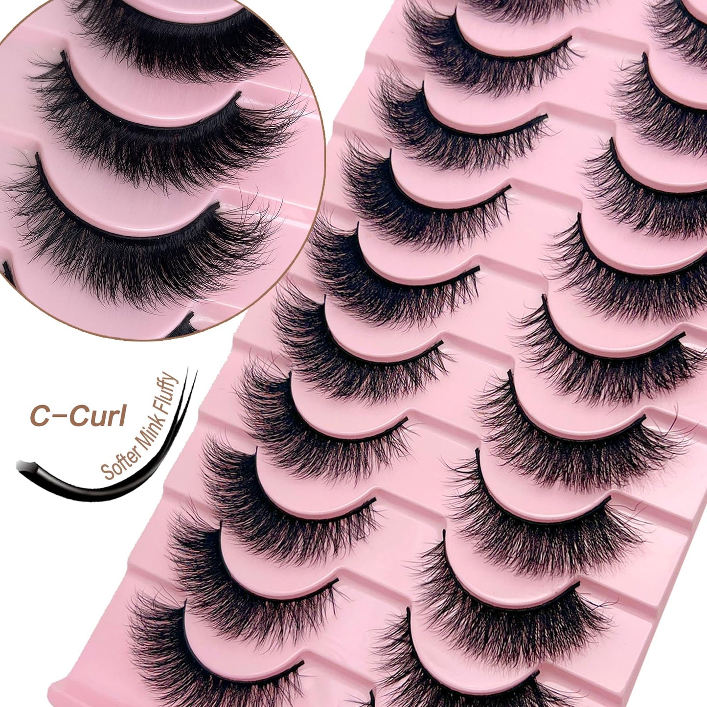 SISIYDY Cat Eye Lashes Fluffy Soft Faux Mink False Eyelashes Natural Look 3-18mm Long Lash Strips C Curl Natural Fake Eyelashes Volume Cateye Fox Eye Fake Mink Lashes 10 Pairs Pack YH011