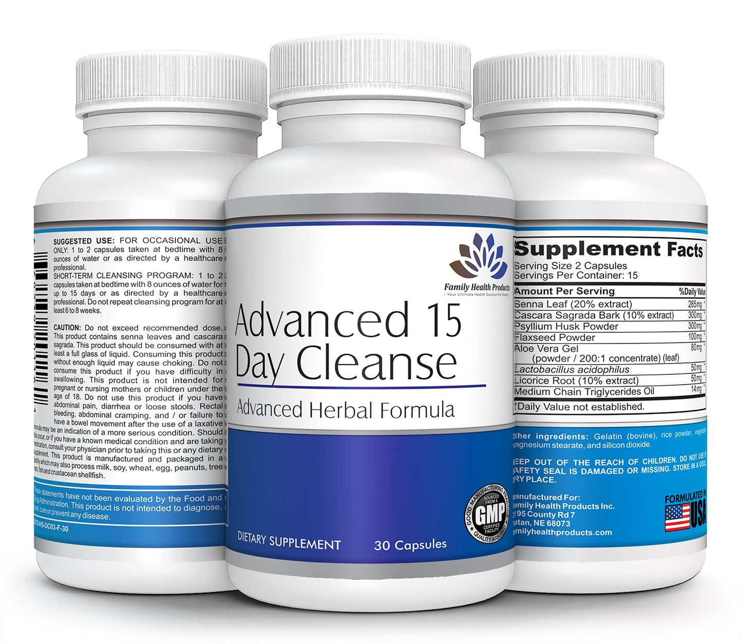 Family Health Products Colon Cleanse - Detox Pills for Women or Men, 15 Day Supplement with Probiotics Supplement Superfoods 15-Day Cleansers for Healthy Bowel Movements | 30 Capsules, 15 Servings